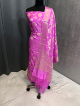 Banarasi Rani Pink Semi Silk Dress Material