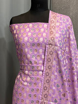 Banarasi Purple Semi Silk Dress Material