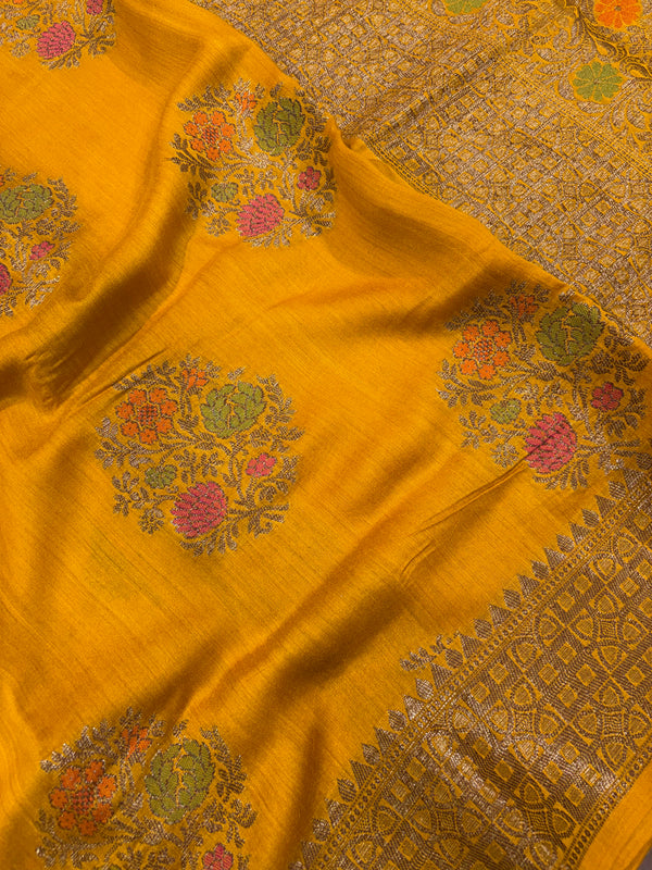 Munga Silk Mustard Banarasi Saree