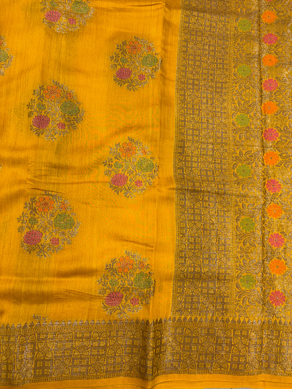 Munga Silk Mustard Banarasi Saree