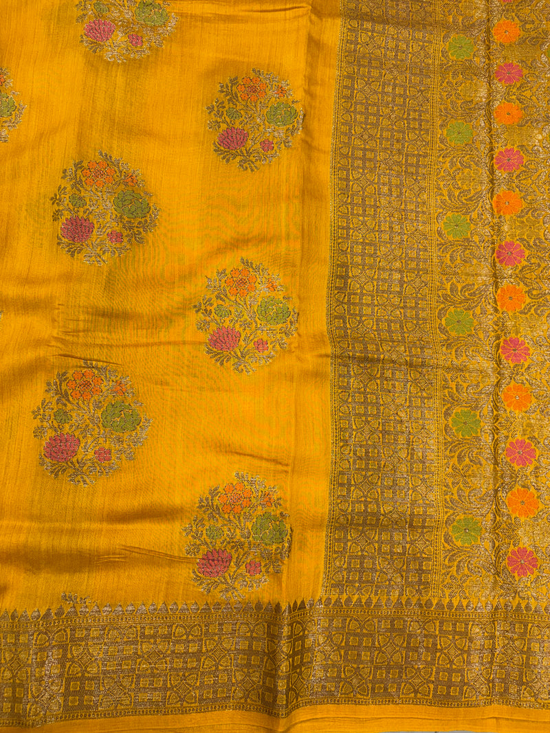 Munga Silk Mustard Banarasi Saree