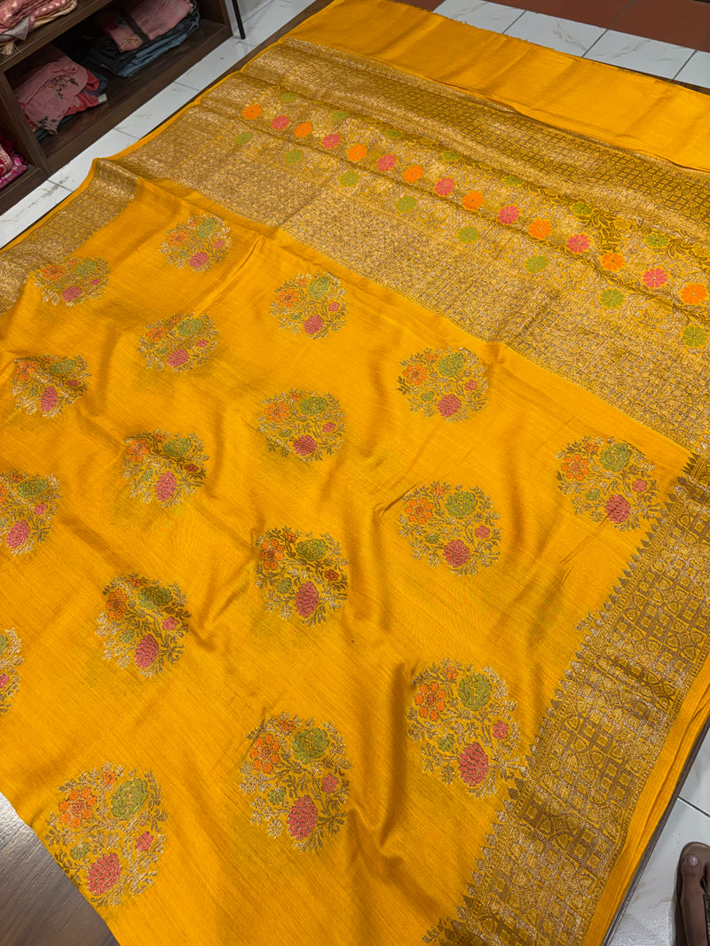 Munga Silk Mustard Banarasi Saree