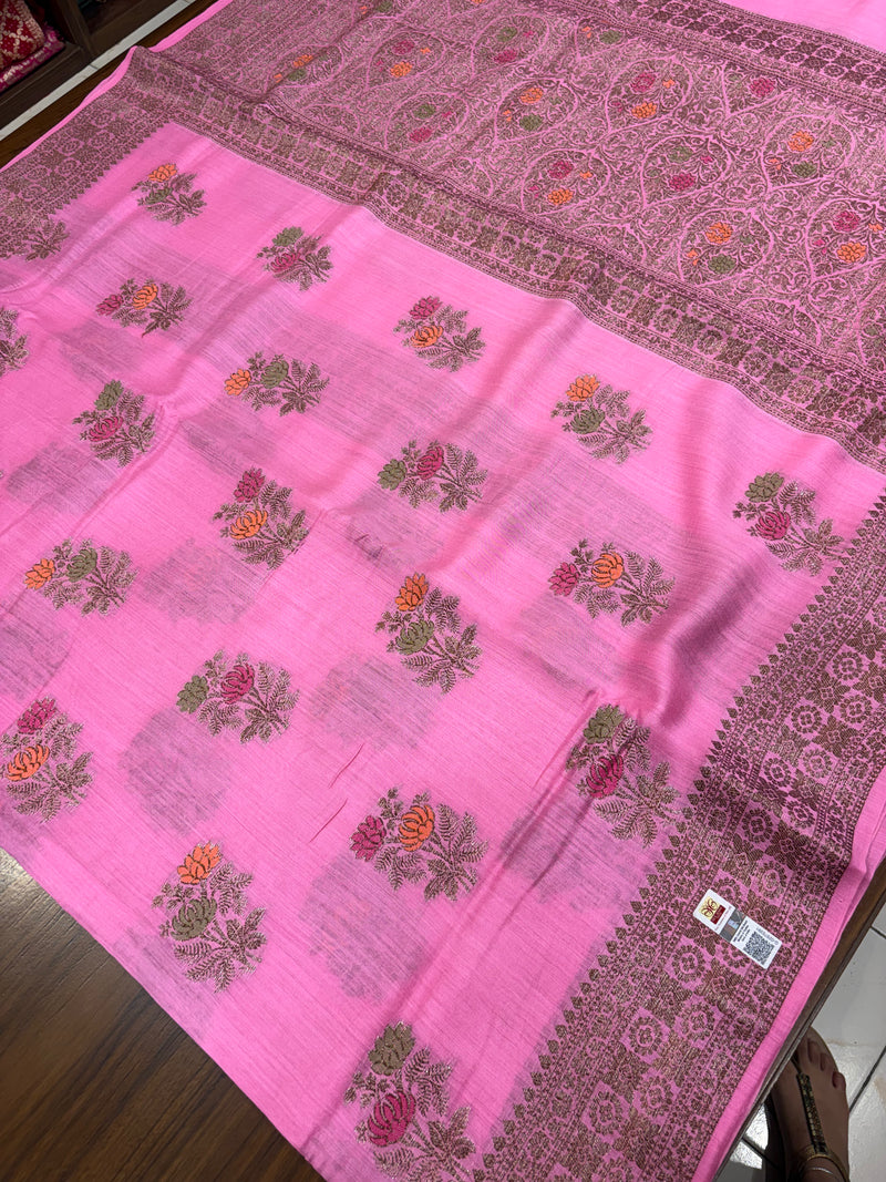 Munga Silk Pink Banarasi Saree
