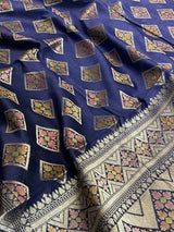Navy Blue Cotton Silk Banarasi Saree