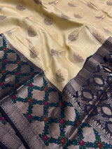 Pastel Yellow Cotton Silk Banarasi Saree