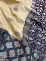 Pastel Yellow Cotton Silk Banarasi Saree