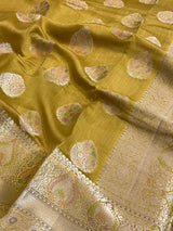 Golden Yellow Cotton Silk Banarasi Saree