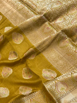 Golden Yellow Cotton Silk Banarasi Saree