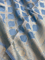 Cornflower Blue Cotton Silk Banarasi Saree