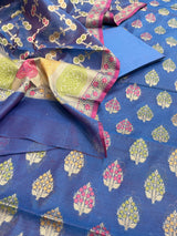 Banarasi Navy Blue Semi Silk Dress Material