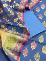 Banarasi Navy Blue Semi Silk Dress Material
