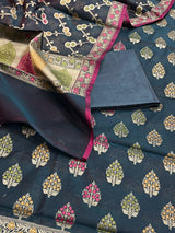 Banarasi Blue Semi Silk Dress Material