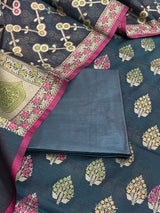 Banarasi Blue Semi Silk Dress Material
