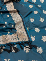 Banarasi Blue Mashru Silk Dress Material