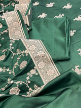 Banarasi Bottle Green Mashru Silk Dress Material