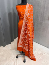 Banarasi Orange Mashru Silk Dress Material