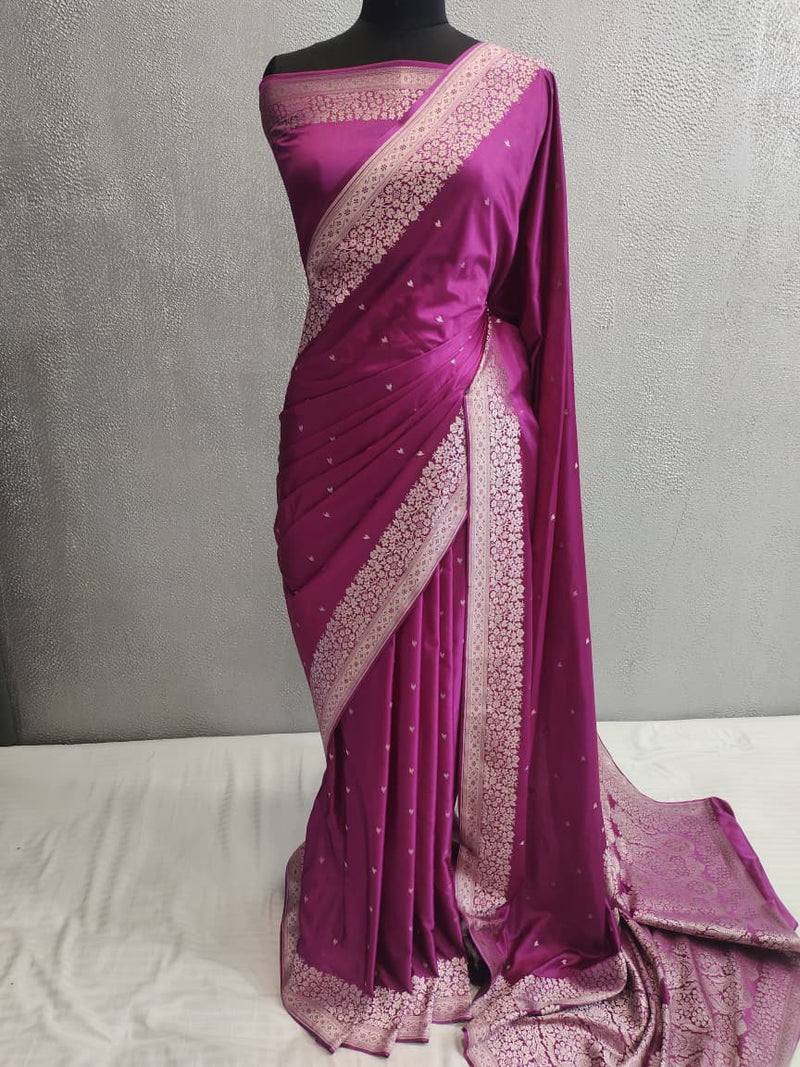 Magenta Banarasi Mashru Silk Saree