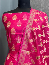 Banarasi Rani Pink Semi Silk Dress Material