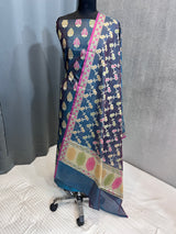 Banarasi Blue Semi Silk Dress Material