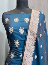 Banarasi Blue Mashru Silk Dress Material