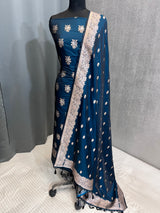 Banarasi Blue Mashru Silk Dress Material