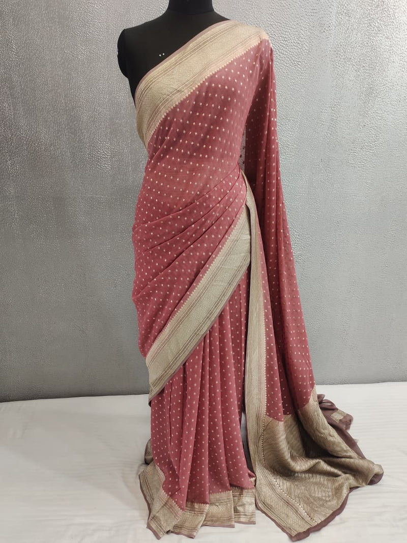 Dusty Pink Premium Banarasi Khaddi Georgette Saree