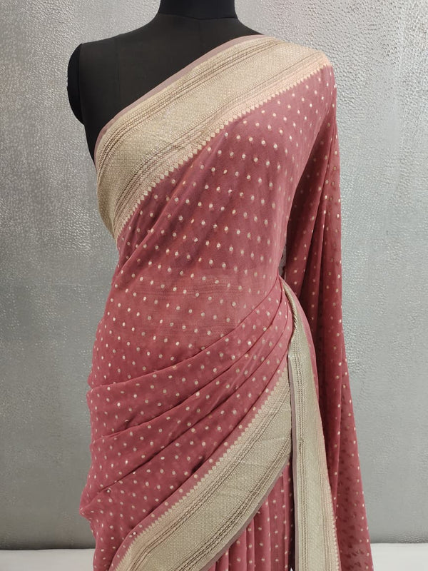 Dusty Pink Premium Banarasi Khaddi Georgette Saree