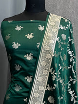 Banarasi Bottle Green Mashru Silk Dress Material