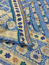 Sky Blue Bandhej Semi Silk Banarasi Dupatta
