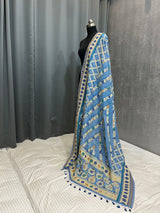 Sky Blue Bandhej Semi Silk Banarasi Dupatta
