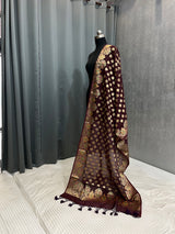 Wine Semi Silk Banarasi Dupatta