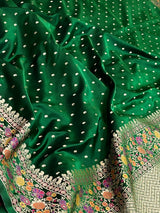 Bottle Green Semi Silk Banarasi Saree
