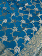 Bright Blue Semi Silk Banarasi Saree