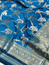 Bright Blue Semi Silk Banarasi Saree