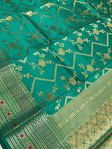 Rama Green Chiniya Silk Banarasi Saree