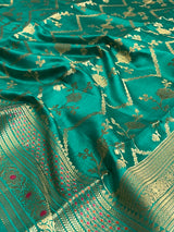 Rama Green Chiniya Silk Banarasi Saree