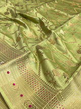 Pista Green Chiniya Silk Banarasi Saree