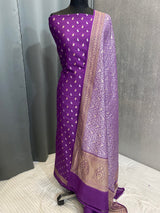 Banarasi Purple Handwoven Munga Silk Dress Material