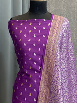 Banarasi Purple Handwoven Munga Silk Dress Material