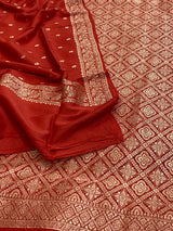 Banarasi Red Handwoven Munga Silk Dress Material