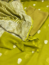 Banarasi Mehndi Green Khaddi Georgette Silk Dress Material