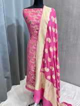 Banarasi Pink Khaddi Georgette Silk Dress Material