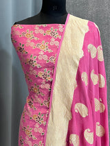 Banarasi Pink Khaddi Georgette Silk Dress Material