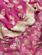 Banarasi Pink Khaddi Georgette Silk Dress Material