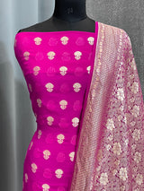 Banarasi Rani PInk Khaddi Georgette Silk  Dress Material