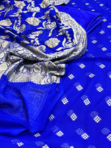Banarasi Royal Blue Khaddi Georgette Silk Dress Material