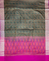 Rama Green Semi Silk Banarasi Saree