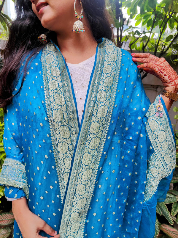 blue khaddi georgette pure silk dupatta