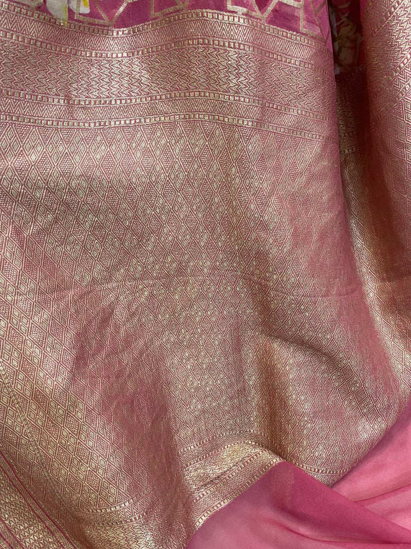 dusty pink pure Banarasi Khaddi Georgette saree