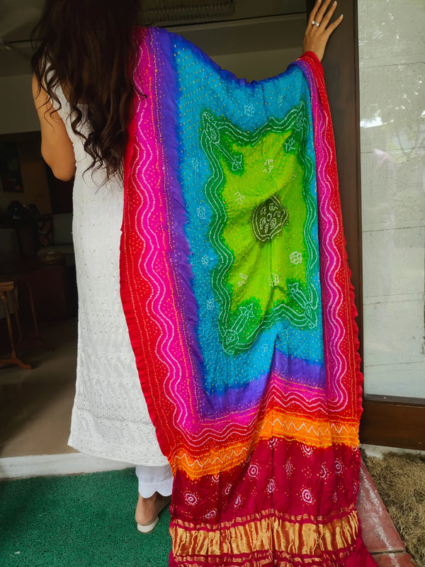 Multicolor gajji silk bandhej dupatta